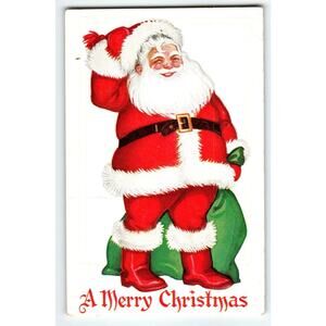 Santa Claus Christmas Postcard Saint Nick Jolly Face Embossed Greetings Vintage